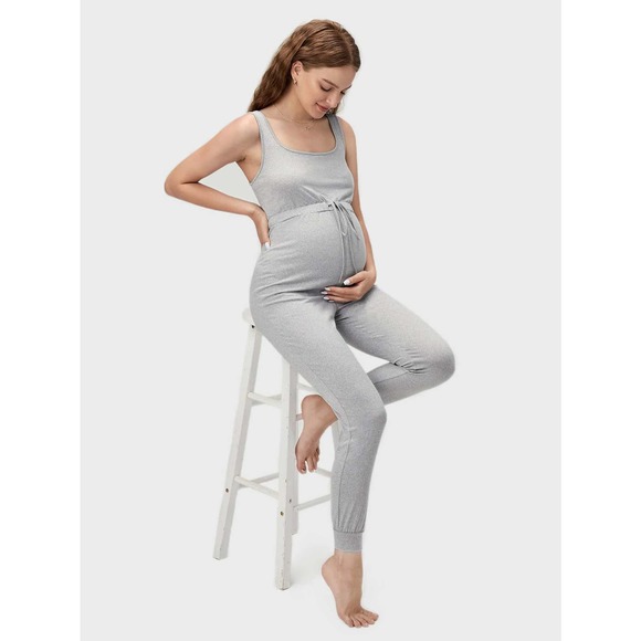 Maternity Drawstring High Waist Tank Jumpsuit black - Picture 8 of 8